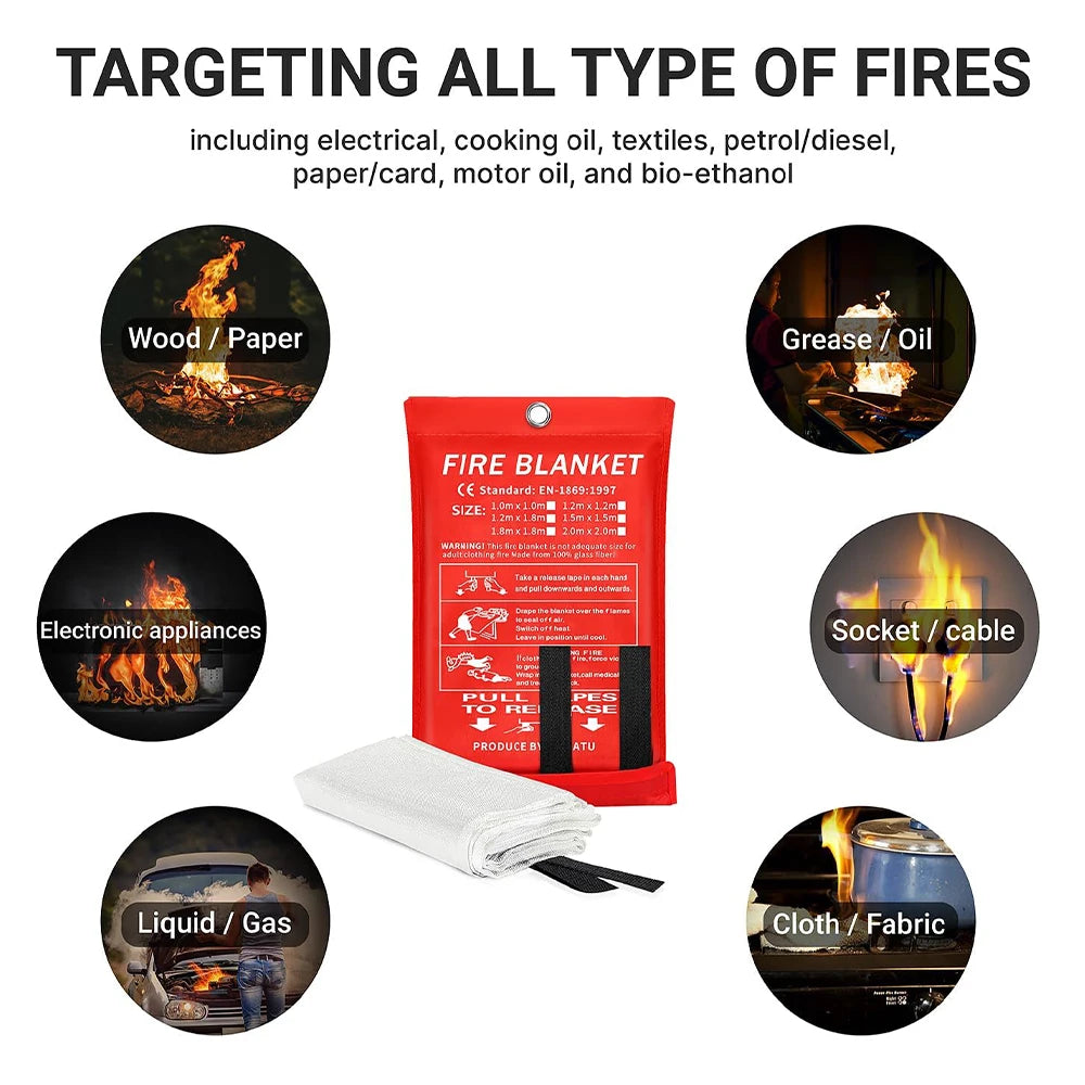 Fire Blanket – Emergency Heat & Flame Resistant Safety Cover (Kitchen, Home, Car, Camping)